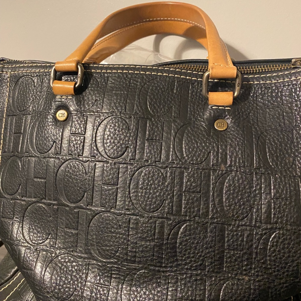 Carolina Herrera Black Embossed Leather Bag